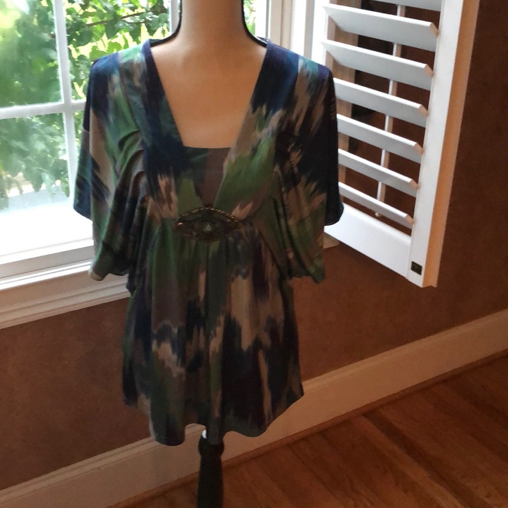 Linda Segal multi color green blouse